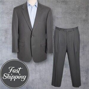 AUSTIN REED Mens 2 Piece Suit Blazer Jacket 46R Pant 40Wx30L Stretch Wool Gray